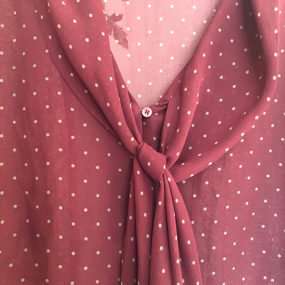 Burgundy Blouse with Polka Dots